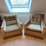 2 fauteuils en velours kaki