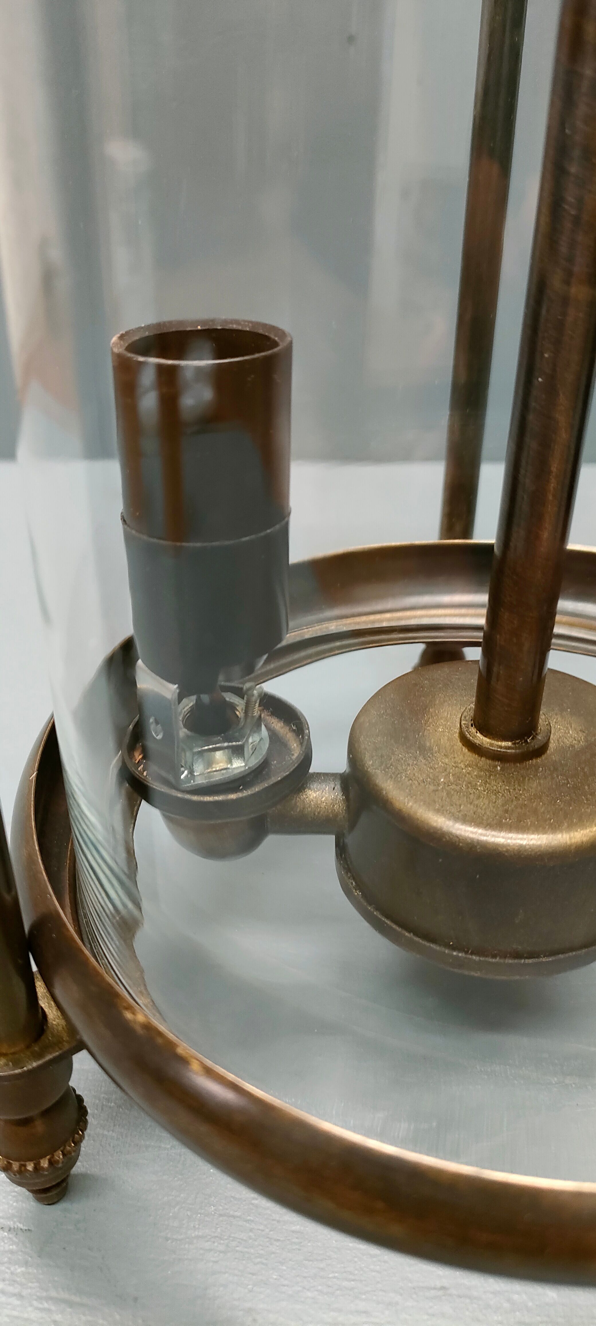 Patinated brass cage lantern, Louis XVI style, 70, France