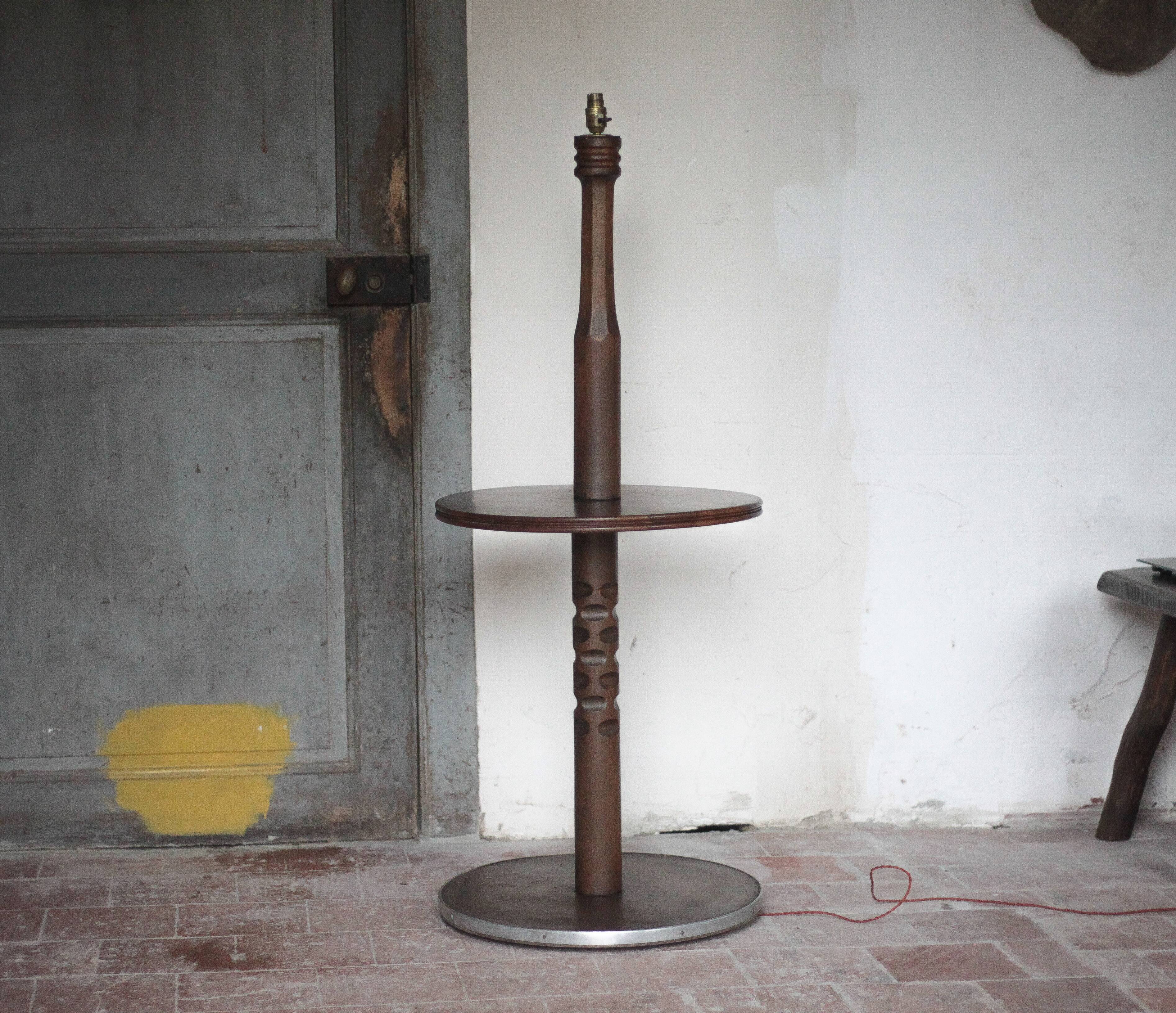 Vintage wooden floor lamp, reading table, carved wooden table, reading light