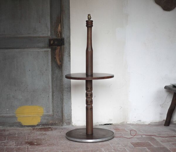 Lampadaire bois vintage, table de lecture, table bois sculptée, liseuse
