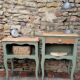 Upcycled Louis XV bedside tables – Sage green, wood and wicker