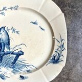 Blue ironstone plate from Gien, "Birds" service, circa 1870, no. 3.