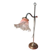 lampe de bureau laiton 1900 patine superbe 54x30 avec tulipe dentelle trans