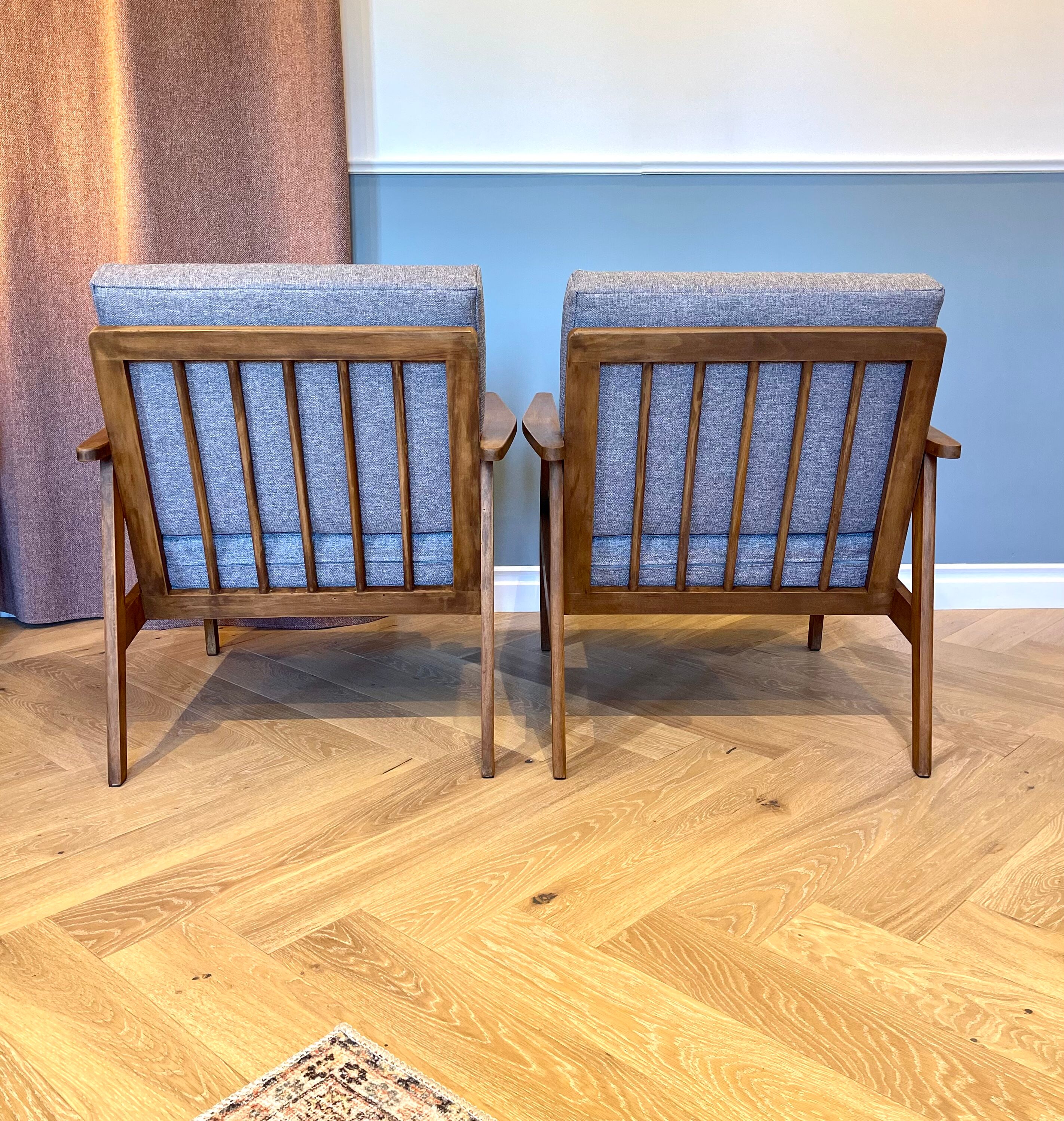 Pair of Scandinavian armchairs wood and fabric