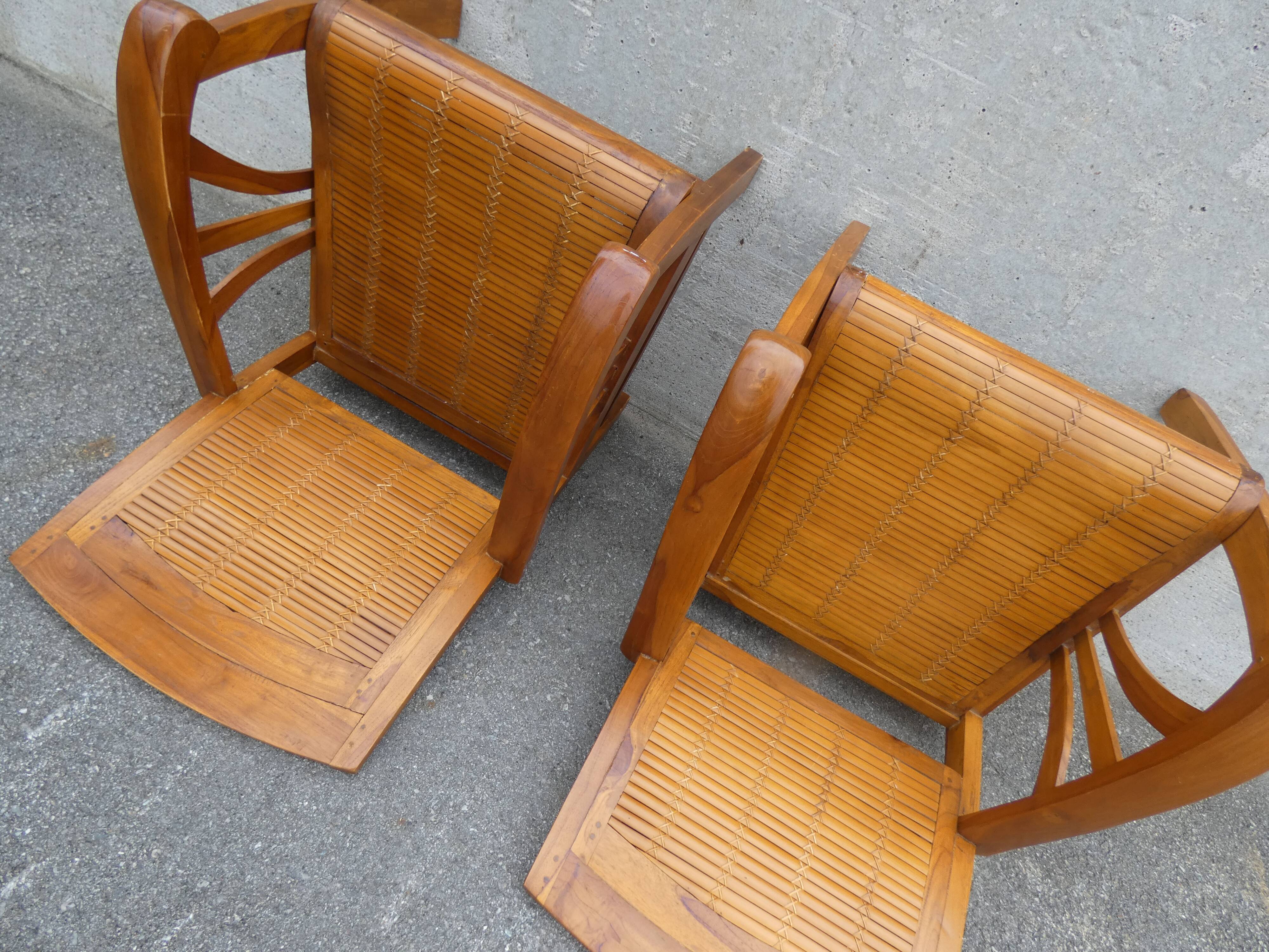 2 colonial bamboo and teak armchairs