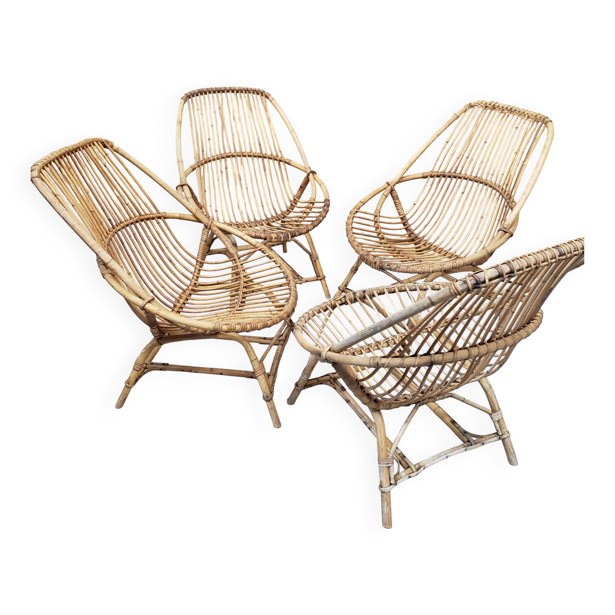 Series of rattan armchairs from the 70s