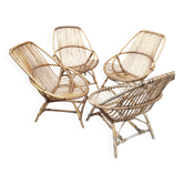 Série de fauteuil en rotin année 70