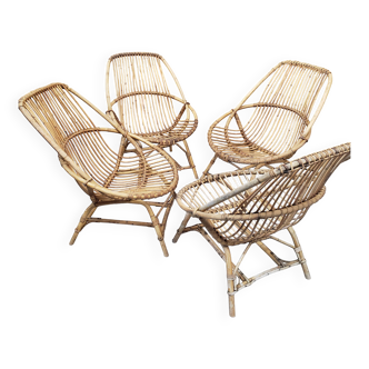 Série de fauteuil en rotin année 70