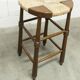 Brutalist stool in wood and straw, 1960s, 59cm