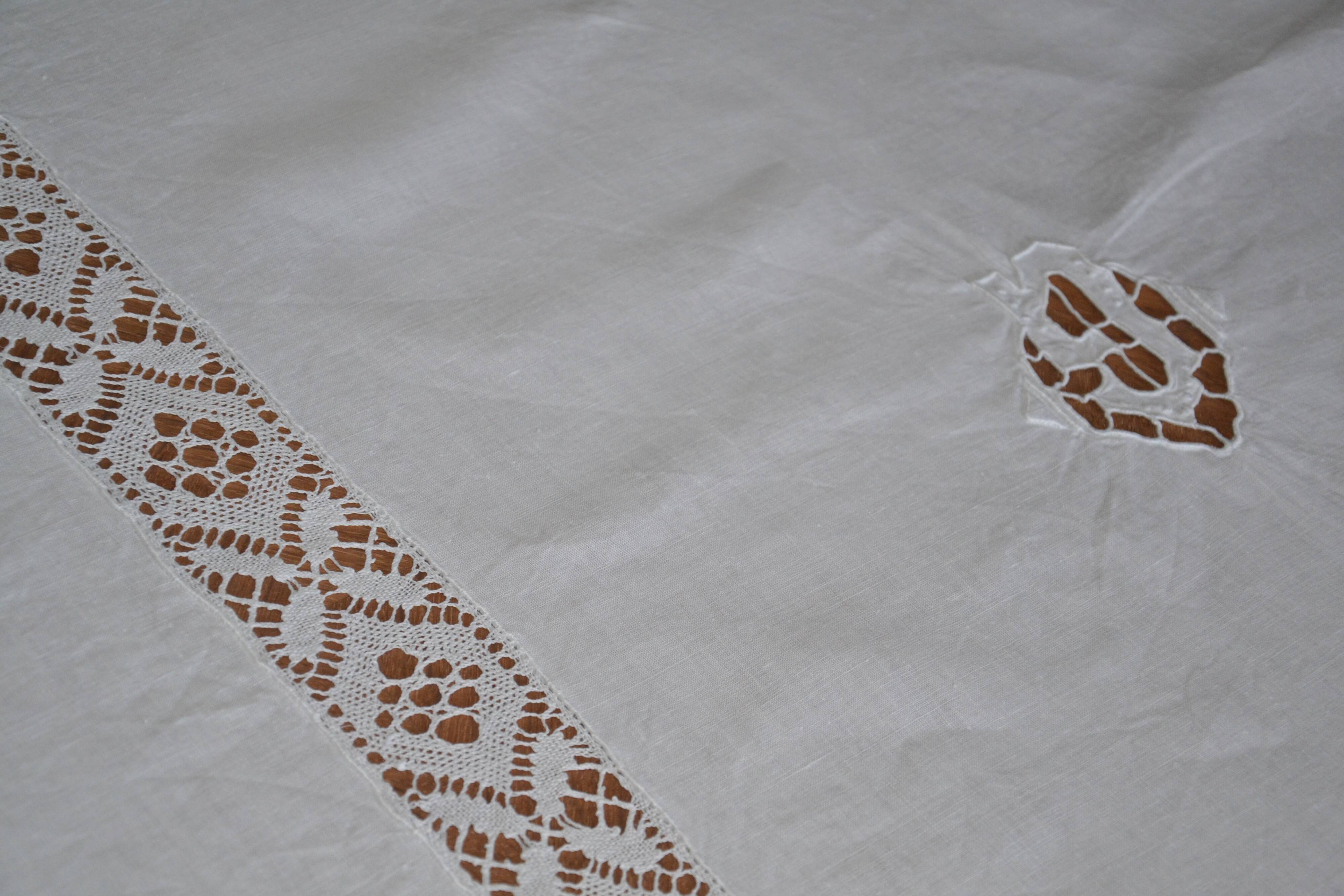 White linen tablecloth with embroidery 181cm/261cm