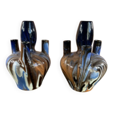Paire de vases soliflores bleu marbré