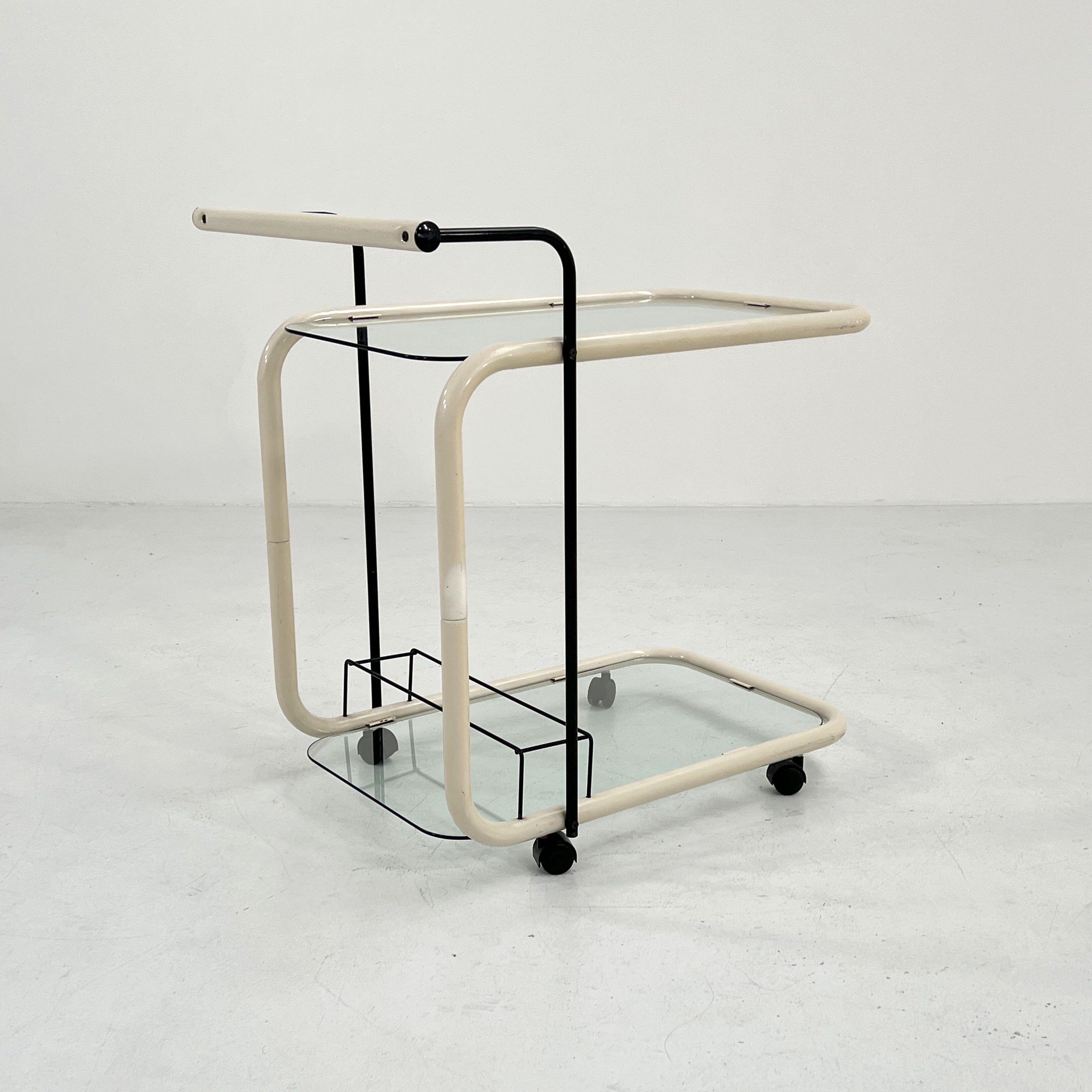 Postmodern beige metal and glass trolley, 1980