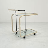 Postmodern beige metal and glass trolley, 1980