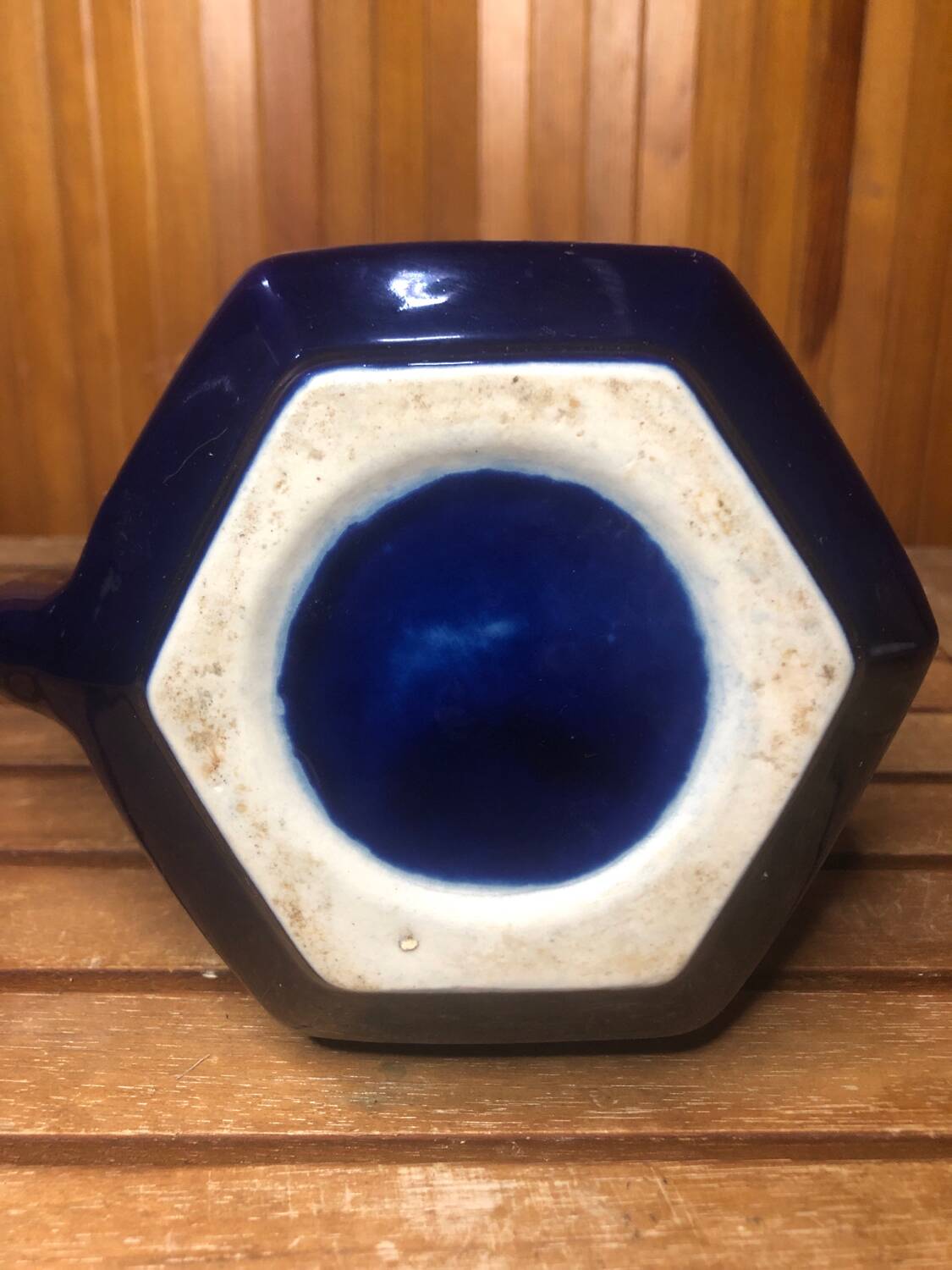 Old vintage blue ceramic pitcher