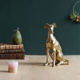 Vintage brass greyhound sitting dog from the 70s, height 25 cm
