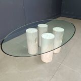 Vintage travertine and glass coffee table, 1970s