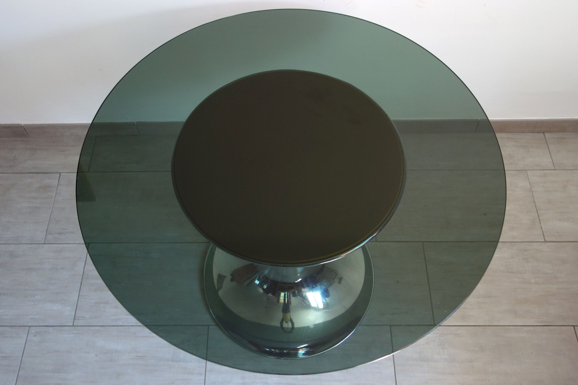 Table glass smoked foot vintage tulip 70
