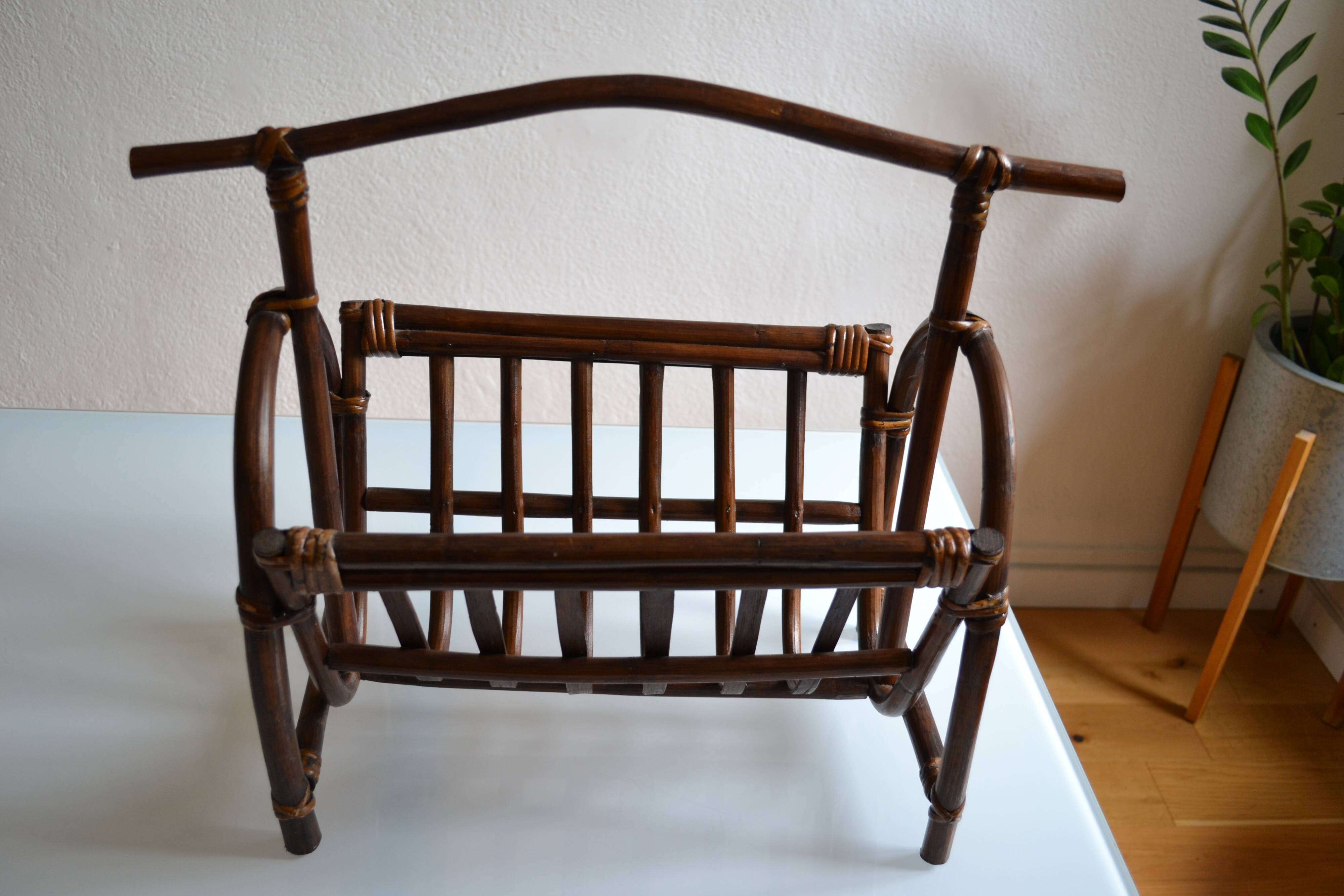 Vintage rattan magazine holder