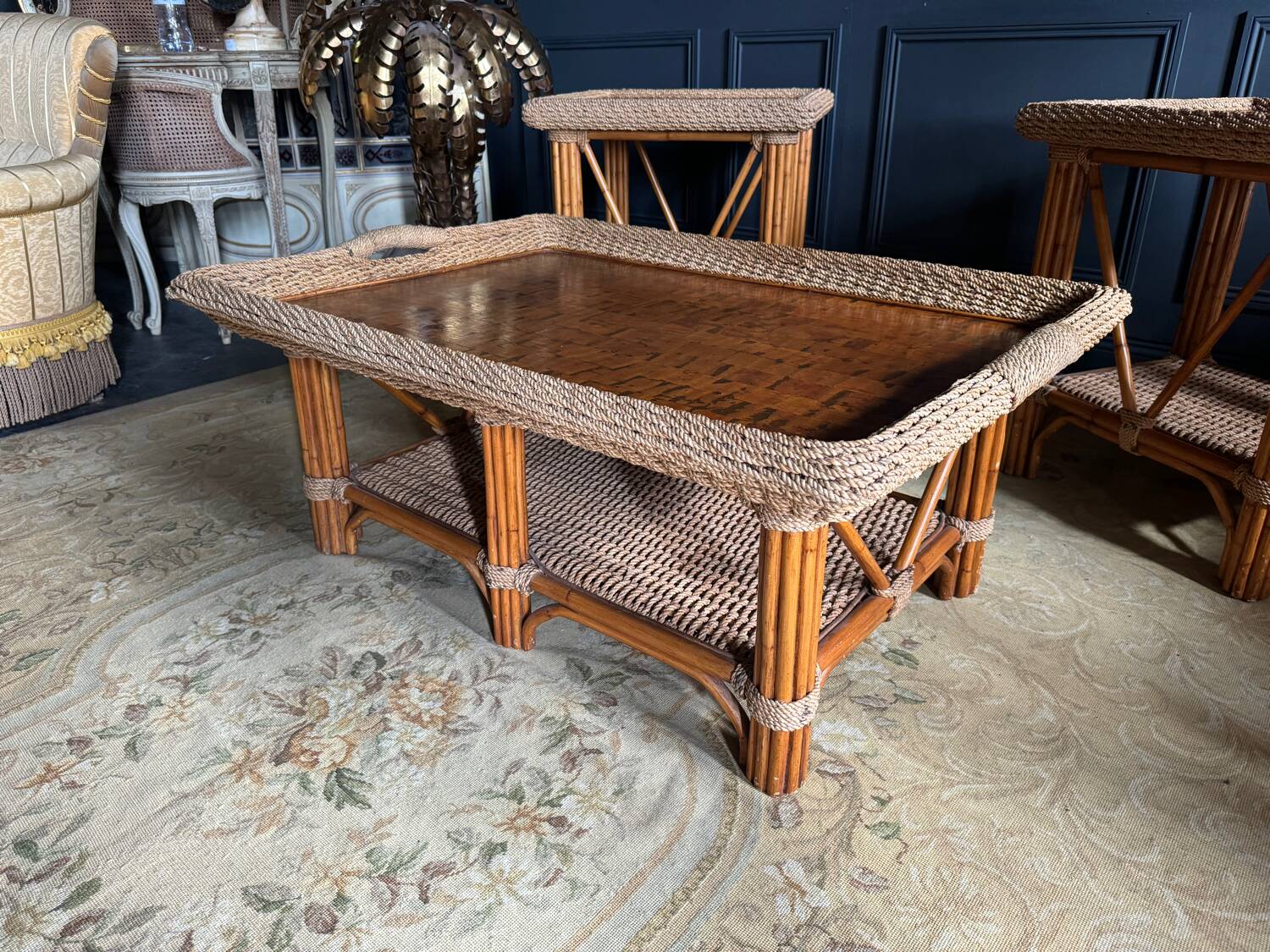 Coffee Table And Pair Of Sofa Ends From The 70s In Bamboo - 20th Century