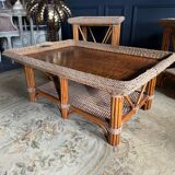 Coffee Table And Pair Of Sofa Ends From The 70s In Bamboo - 20th Century