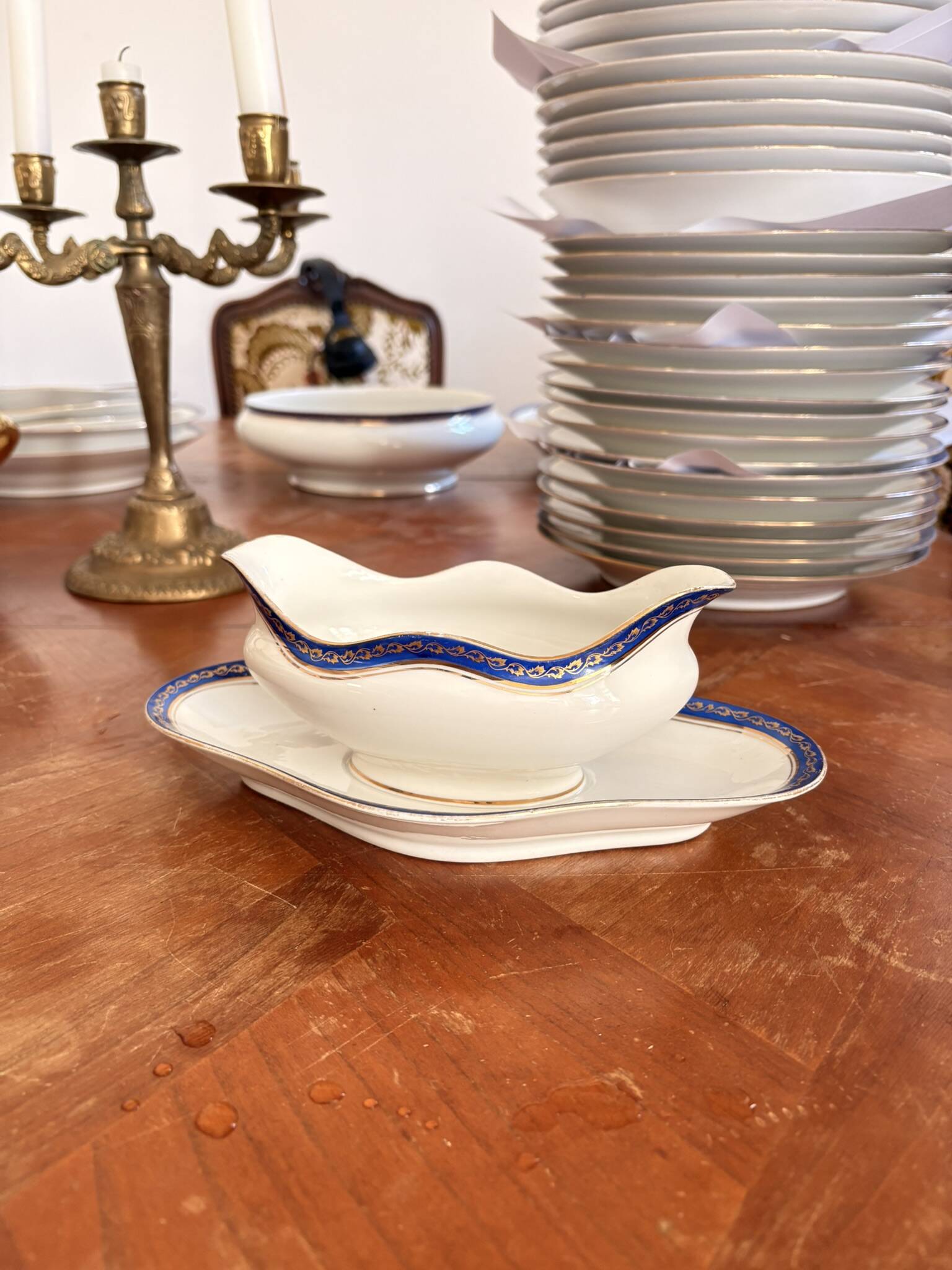 Old Sauce Boat White Blue Porcelain Limoges Gilded Betoule Legrand