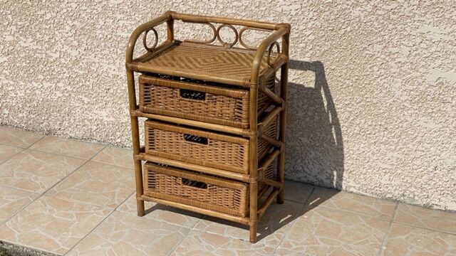 Cabinet with vintage rattan drawers