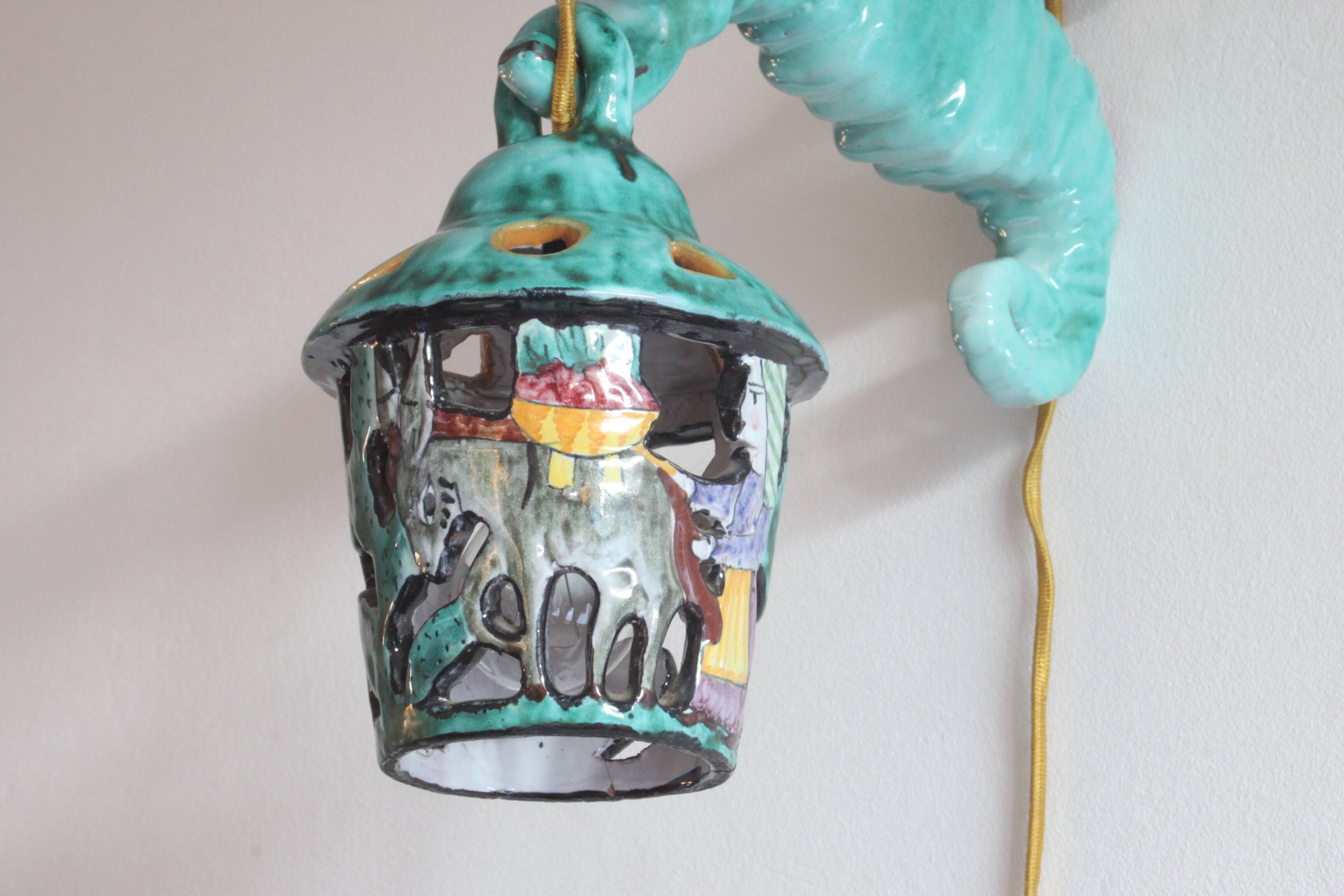 Ceramic Seahorse Lantern from Vietri Sul Mare, Italy 1960S.
