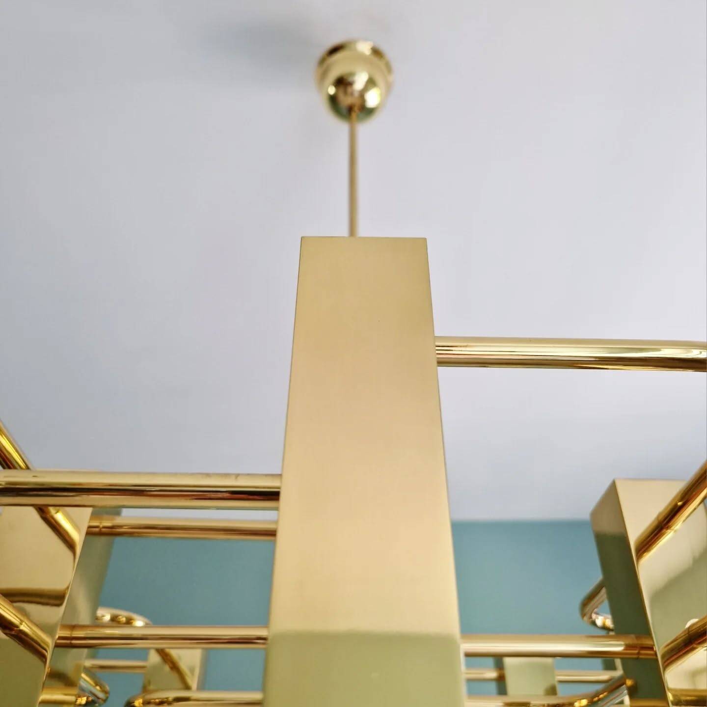 Geometric brass chandelier, design G. Sciolari, Boulanger, 1970