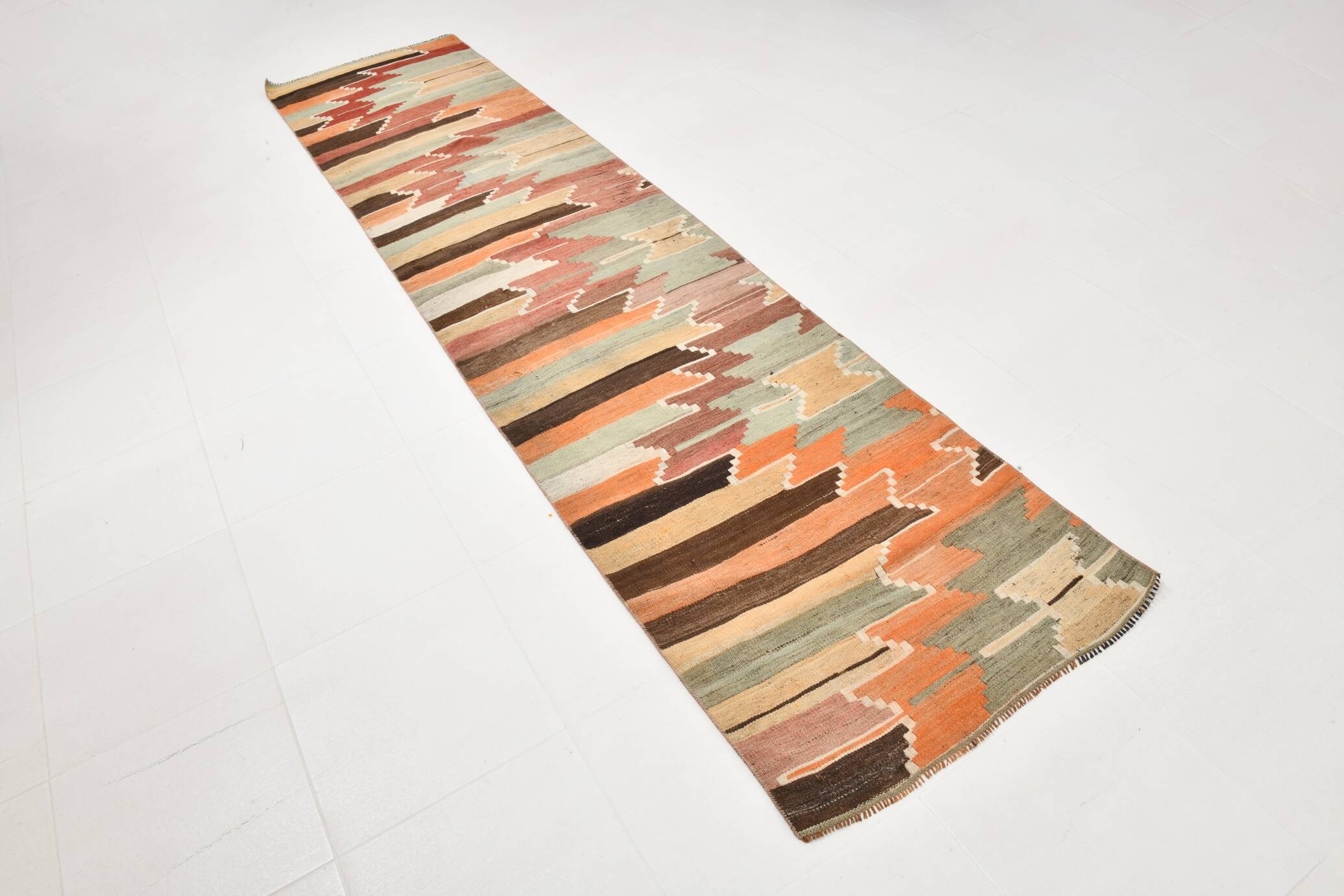 Tribal Pattern Vintage Kilim Runner Rug, 80x347Cm