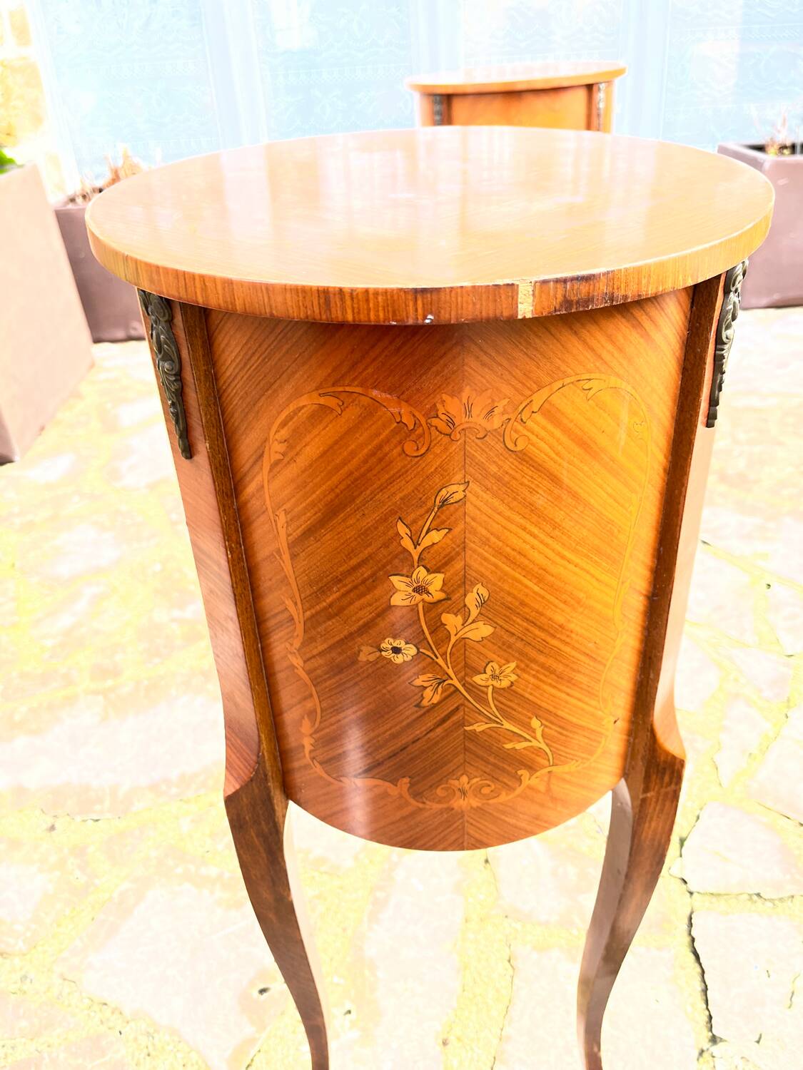 Pair of marquetry bedside tables