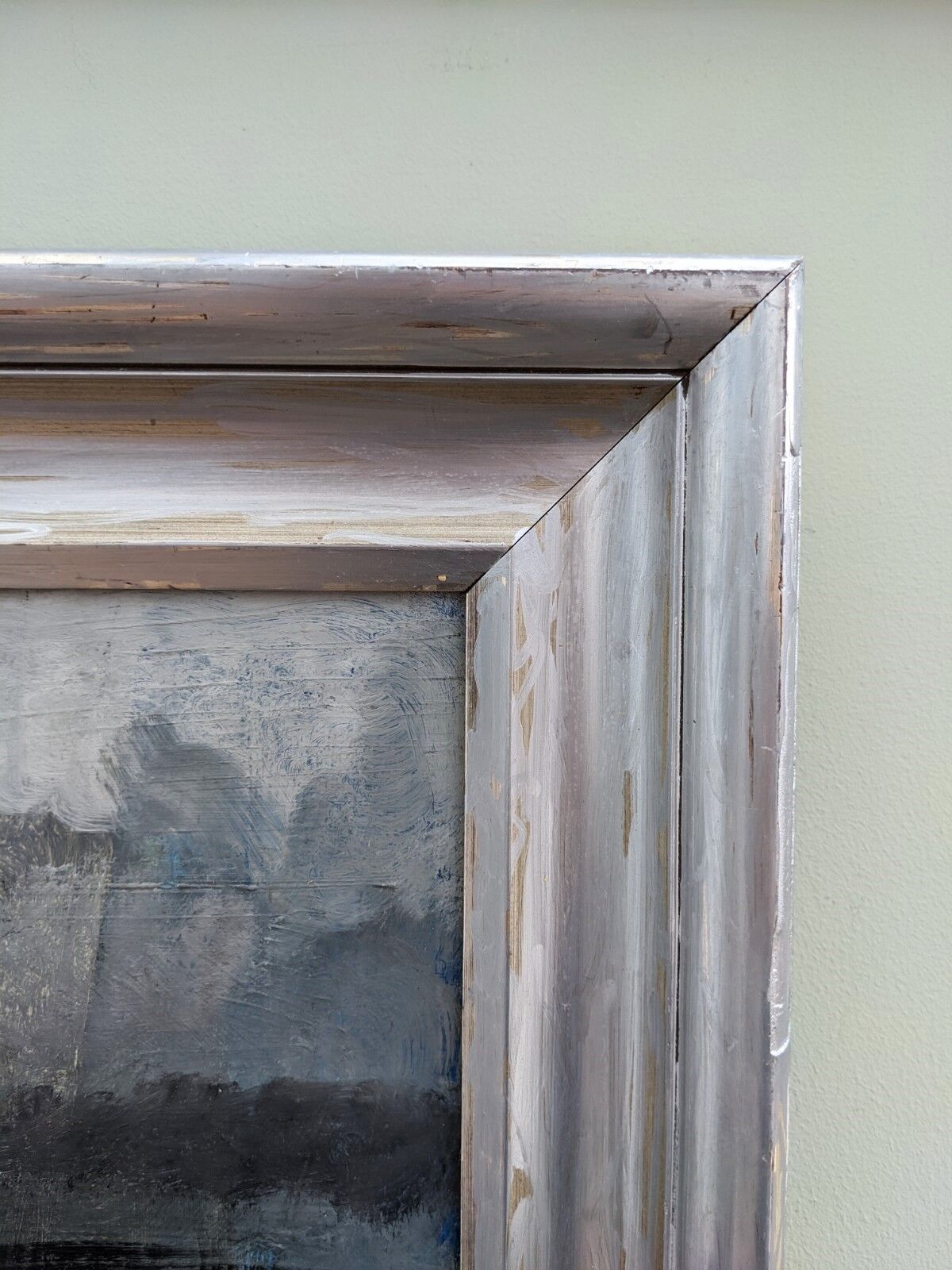 Vintage mid century modern winter landscape framed oil painting - the long road