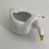Vintage white and gold porcelain two swan planter