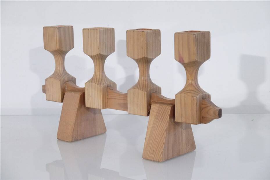 Vintage Scandinavian wooden candlestick 1970