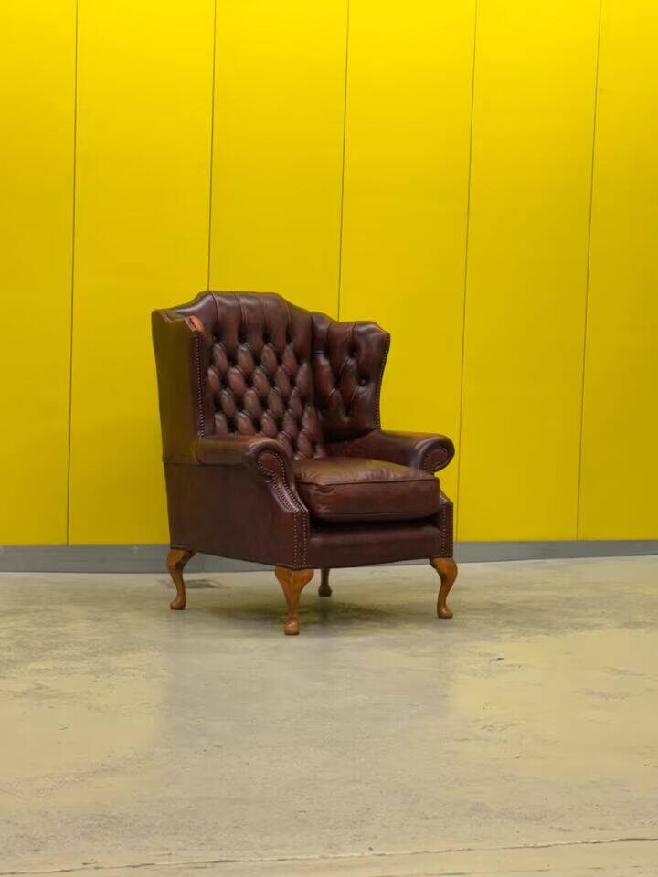 Burgundy Leather Wingback Chesterfield Armchair