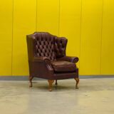 Burgundy Leather Wingback Chesterfield Armchair