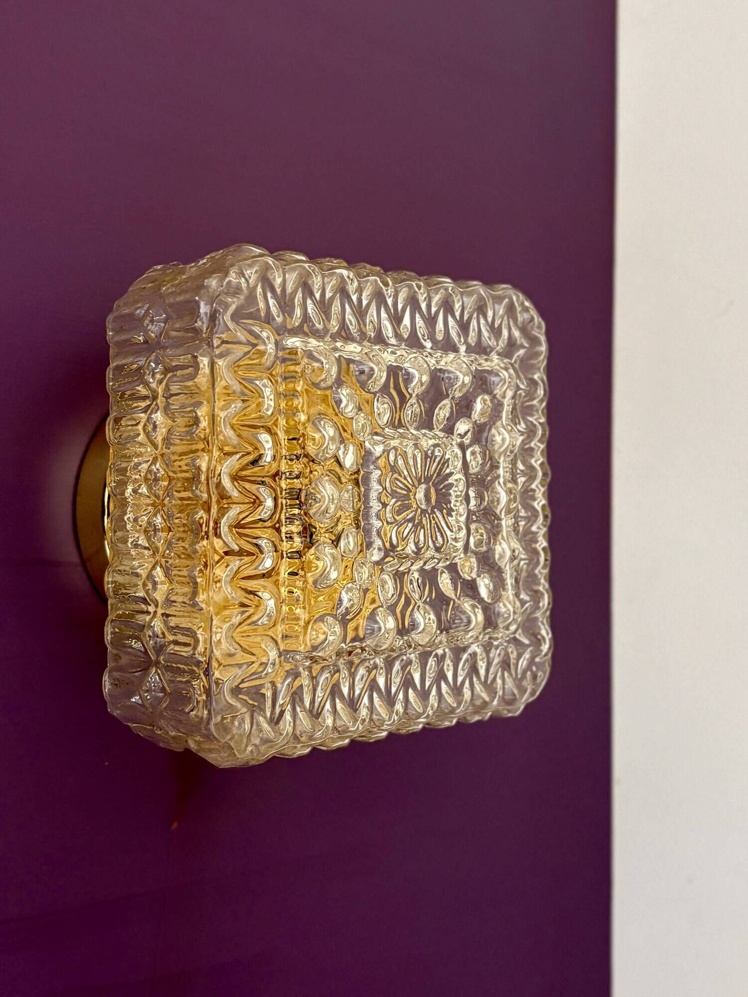 Vintage square globe wall or ceiling light in moulded glass