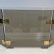 Three-Panel Folding Fire Screen in Smoked Glass with Polished Brass Hinges,