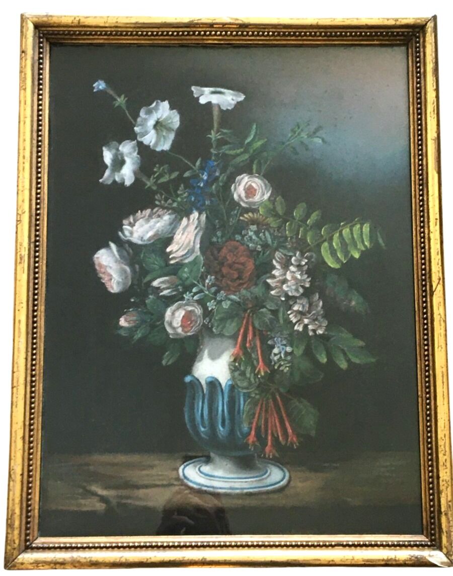 Pastel of a bouquet of flowers, Napoleon III, 19th century