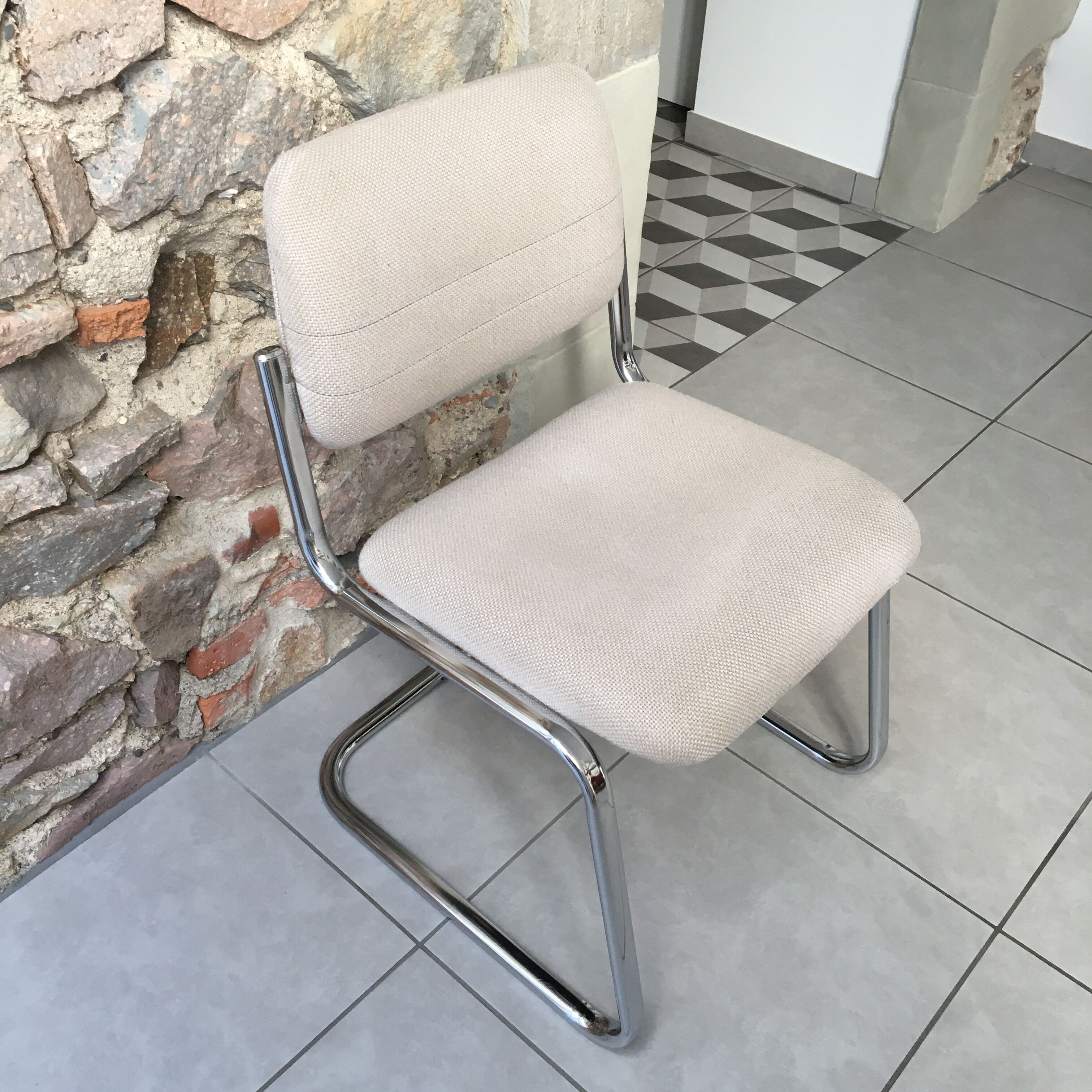 Strafor stainless steel office chair and light grey tweed