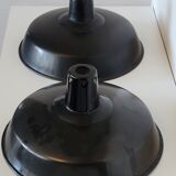 Pair of suspensions industrial lamp workshop lampshade in black enamelled metal