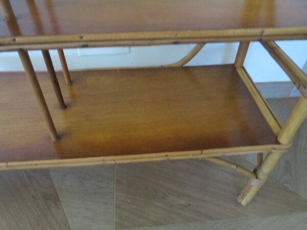 vintage -étagère-bibliotheque-bibus-asymétrique-bambou-bois-rotin-années 60