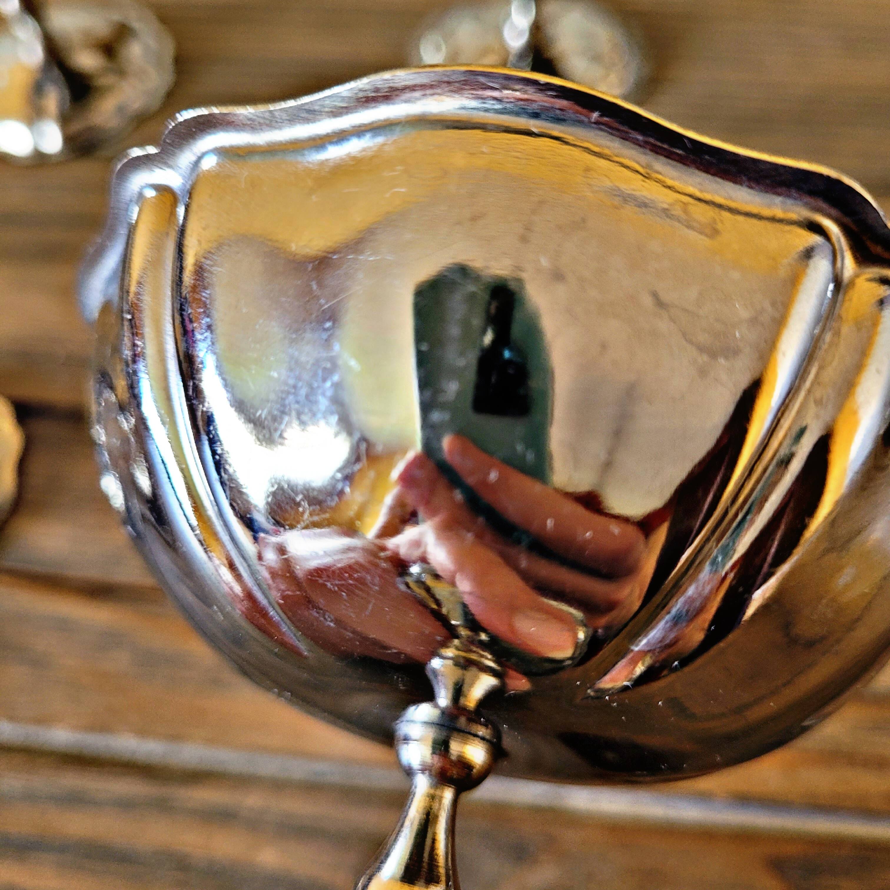 6 vintage stainless steel ice cream cups, flower-shaped