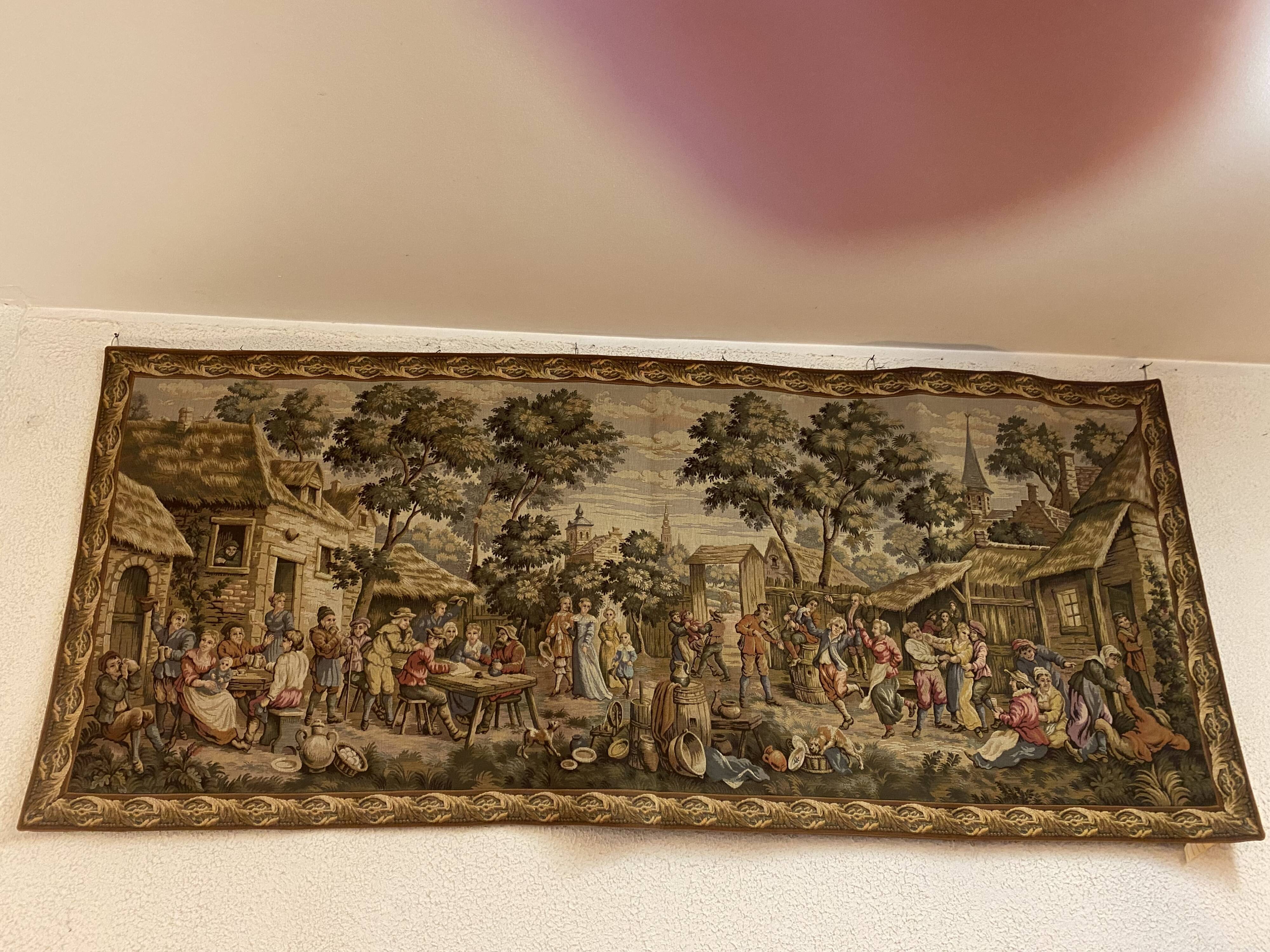 Tapestry of the Gobelins, village festival scene, perfect condition.