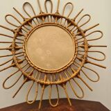 Vintage rattan and bamboo peacock style mirror