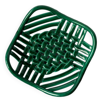 Green woven ceramic basket bowl