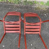 2 chaises style Tolix en métal rouge, France 1950