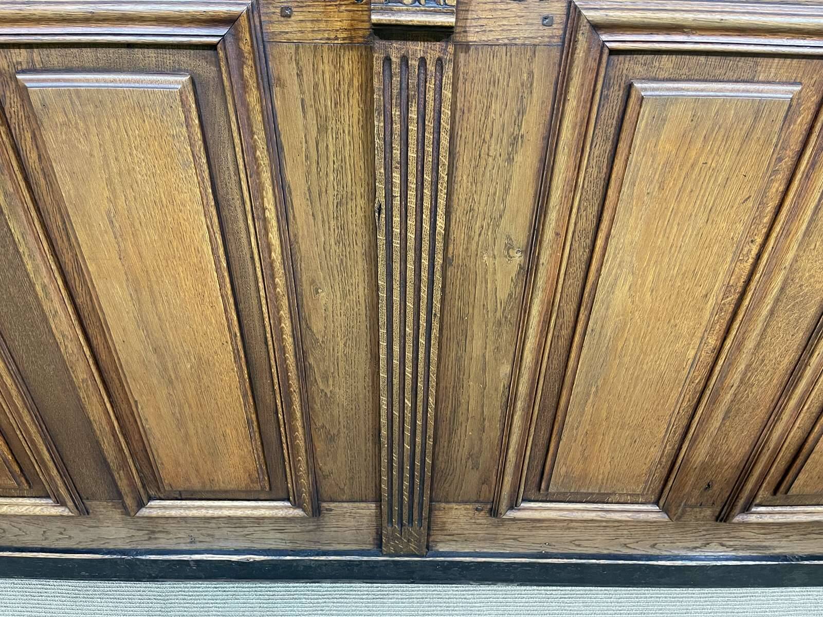 Bar counter in oak, zinc, and white marble from the early 20th century.