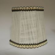 Turned wooden lamp with linen shade
