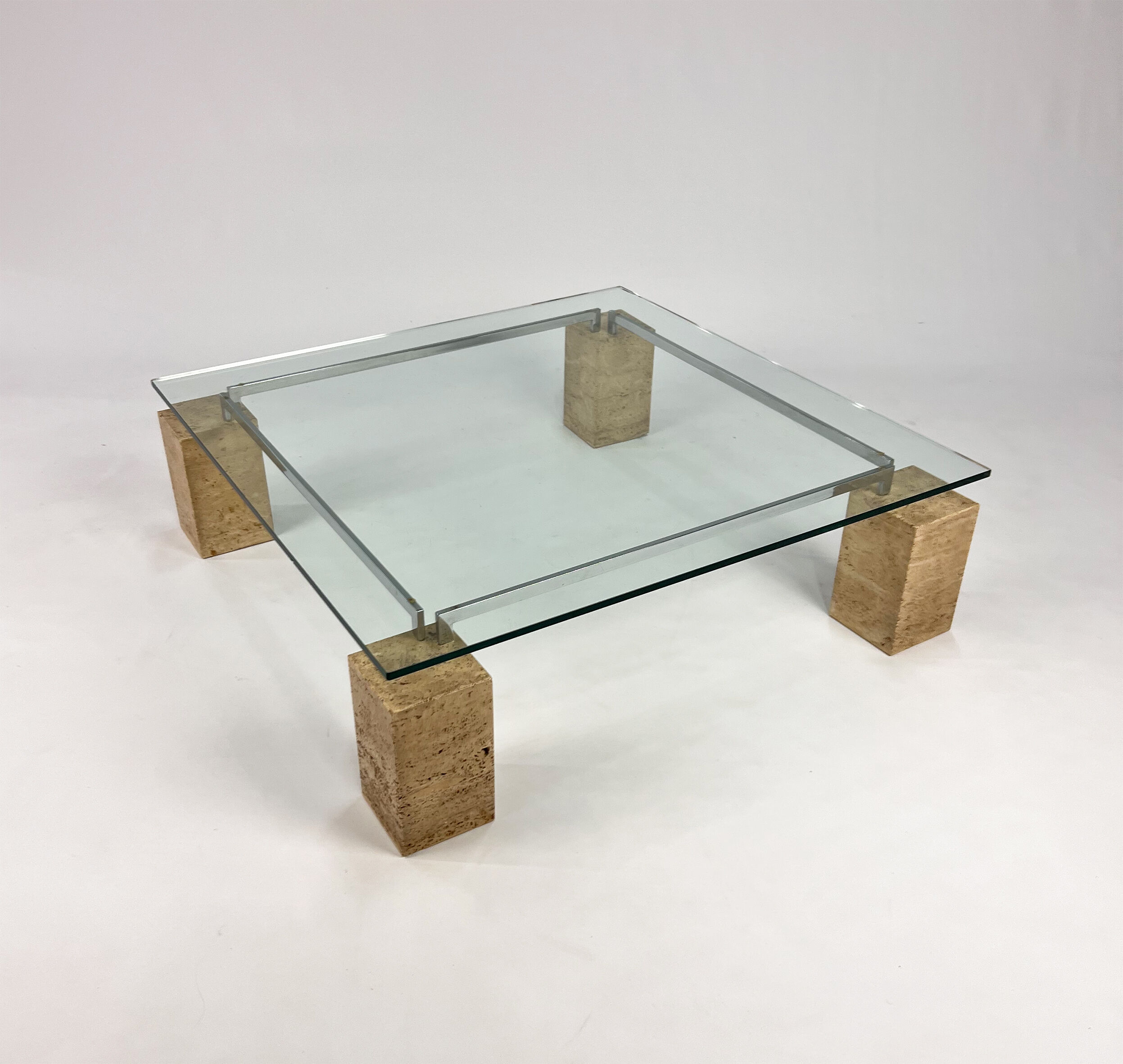 Glass and travertine coffee table by Piero De Longhi for Catalan Italia, 1980s