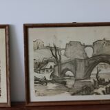 Vintage signed monochrome watercolors
